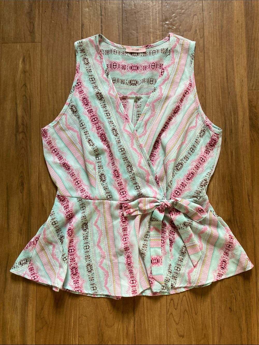 Sleeveless Tie-Waist Printed Top - Mint & Pink cool summer top